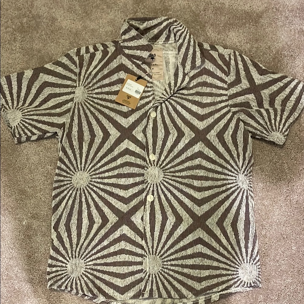 UNIQLO Geometric Pattern Shirt - Brown and White